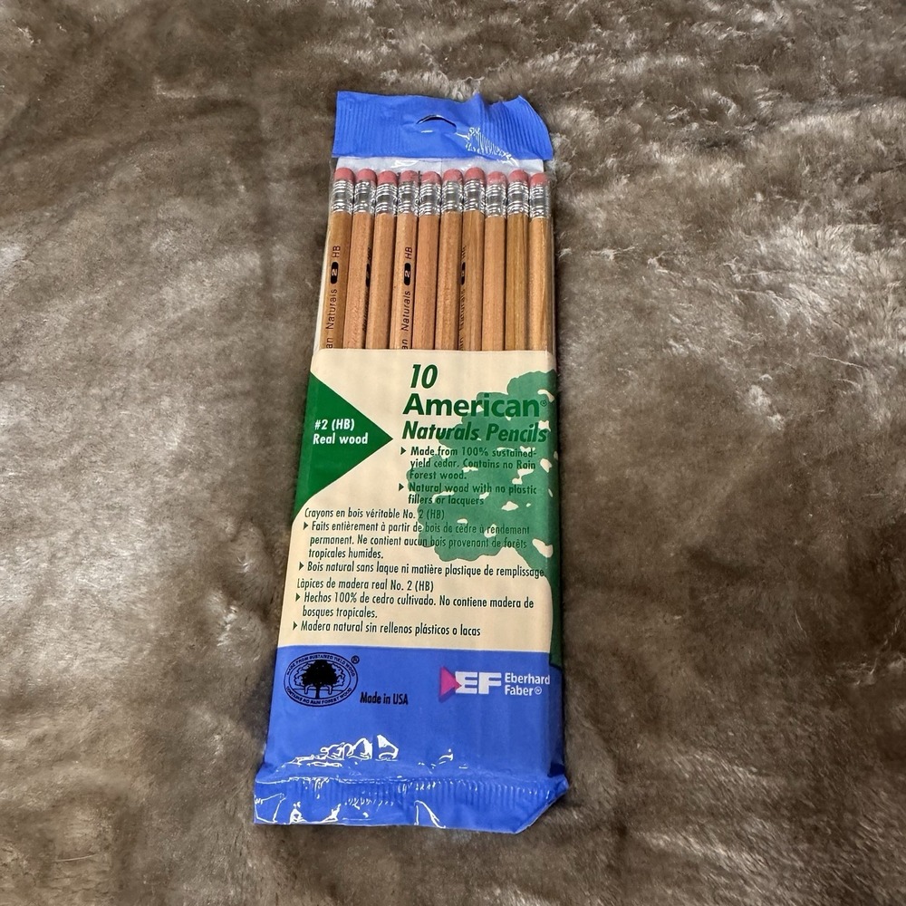Vtg EBERHARD FABER American Naturals Pencils No 2 HB Real 100% Wood 10 Pack